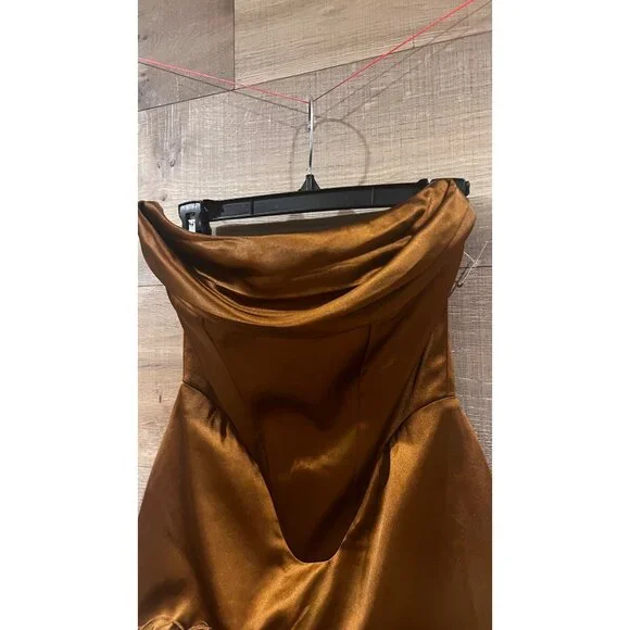 DELFI COLLECTIVE Adrienne Ostrich Feather Strapless bronze Mini dress size M - Picture 6 of 11